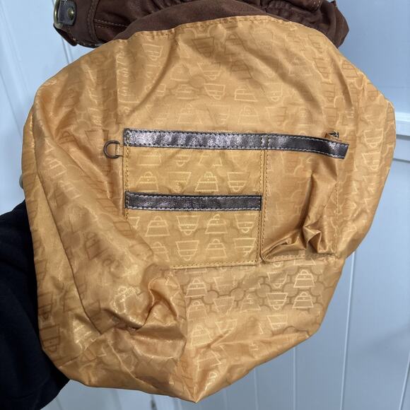 Kathy Van Zeeland Shoulder Bag Purse Brown Faux Suede Leather Hobo Bling Charms - Picture 9 of 10